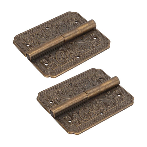 Antique Brass Hinge For Cabinets And Furniture Vintage Engraved Pattern Butt Hinges Rustic Kitchen Cupboard Hardware