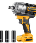Beast Mode Cordless Impact Wrench Compatible With DeWalt Batteries Spits Out 1328 Ft Lbs, brushless motor, with three compatible sockets.