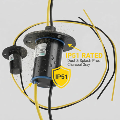 Heavy Duty Electrical Slip Ring 2 Wire Conductive Collector Ring 15A Per Ring 300mm Wire Length IP51 Rated For High Power Equipment And Industrial Accessories, black IP51 unit with wires