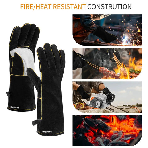 Heavy Duty Welding Gloves For MIG And Forge Work, Thick Cowhide Leather With Reinforced Palm And Kevlar Stitching