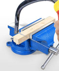 Heavy Duty 5 Inch Vise With 360 Degree Swivel Base And Anvil Clamp, Built Like A Tank, Cast Steel Construction, Table Clamp Woodworking Vice For Drilling, Pipe Cutting, And Woodworking Jobs, Blue, clamping wood for sawing