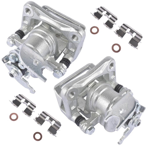 Weonefit rear silver brake disc caliper assemblies with brackets and hardware for Honda/Acura (driver and passenger sides)