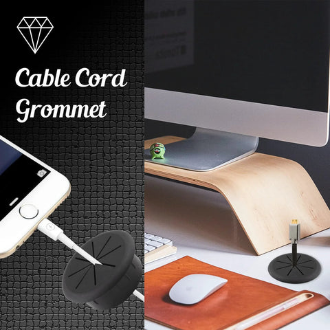 2 Pack 2 Inch Cable Grommets For Desk And Table Cable Management, Flexible ABS Plastic Wire Hole Covers, Black on desk with cables