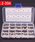 Assorted Fast Blow Glass Tube Car Fuses Kit 100 Pieces 0.2-20A and 0.5-30A with Sky Blue Box for Auto Wiring and DIY Projects