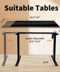 Electric Standing Desk Frame With Memory Height Controller showing adjustable length range 36.6 to 52.4 inches on wood floor