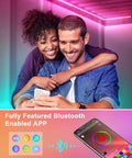 Couple using app to control 100ft Waterproof LED Strip Lights With Remote And App Control RGB SMD 5050 Color Changing Mood Lighting.