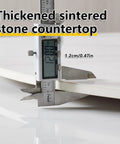Digital caliper measuring 1.2cm thickness of thickened sintered stone countertop