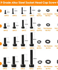 1760 Piece Nuts And Bolts Kit With M2 M3 M4 M5 Screws, Lock And Flat Washers, Heavy Duty 12.9 Grade Alloy Steel, Size Chart