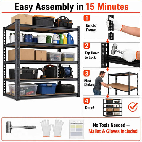 Extra Wide 46 Inch Garage Shelving System Heavy Duty Five Tier Storage Rack Holds 3000 Pounds Rock Solid Steel Frame Built Like A Tank For Garage Storage And Shop Organization