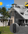 Smart Peephole Doorbell Camera with WiFi, 960P Video with night vision feature on display against a house background