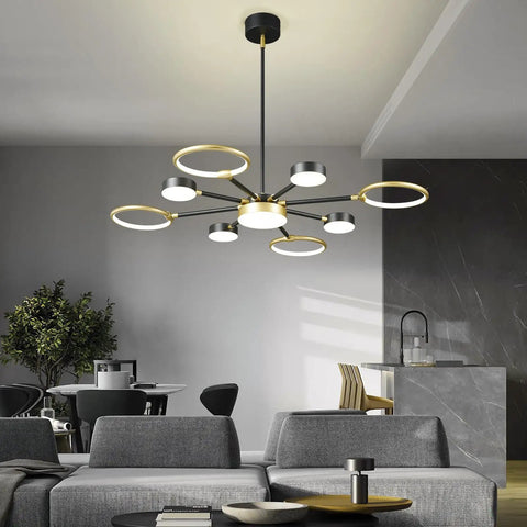 Modern Farmhouse Black And Gold LED Pendant Light 7 Light Sputnik Chandelier Dope Modern Ceiling Fixture For Dining Room Kitchen Living Room Bedroom Foyer