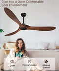 60-Inch Indoor Outdoor Ceiling Fan With Remote Control Noiseless DC Motor 3 Downrods Walnut Look 3 Plastic Blades in bedroom