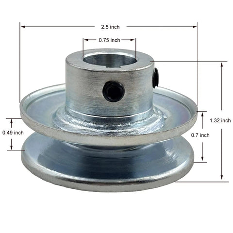 Solid Workhorse Single Groove Web Sheave V Belt Motor Pulley with 2.5 inch OD and 3/4 inch bore, zinc plated steel, precision design.