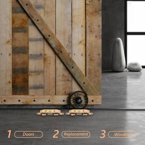 Heavy Duty Aluminum Alloy Sliding Door Rollers Featuring Double Bearing Wheels For Slick Patio Track Replacement And Complete Indoor Outdoor Gate Hardware Kit on a wooden door.