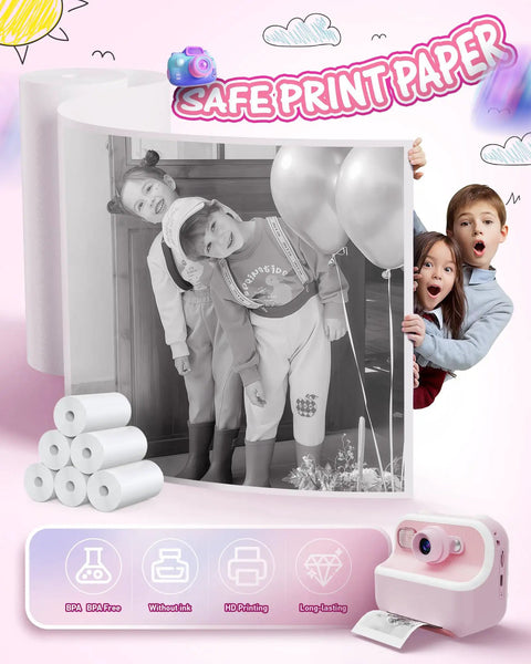 Six Roll Instant Camera Thermal Paper Refill For Kids Compatible With Most Instant Cameras High Gloss White Photo Paper For Rich Colors Durable Thick Print Paper For Clear Long Lasting HD Color Prints, 6 rolls