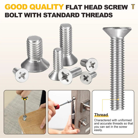 DIY Ready Stainless Steel Phillips Countersunk Bolts And Nuts Kit, 170 Piece Flat Head Screws with images of bolts