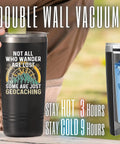 Geocaching Gift Tumbler For Adventurers 20 Oz Stainless Steel Insulated Tumbler with graphic design and temperature retention display.