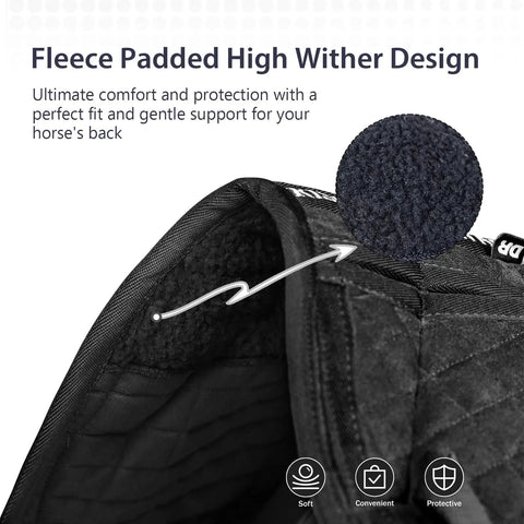 Fleece padded high wither design on Diamond Quilted Dressage Saddle Pad With Four Pockets And Foam Inserts, black color