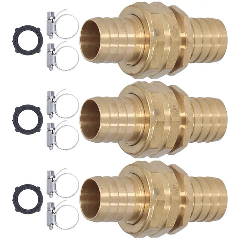 Top Notch Heavy Duty Brass Hose Connector Repair Kit With 3 Pieces Male And Female Garden Thread Adapters For Fast Watering And Irrigation Fixes On All Sizes Including 3/4in And 5/8in Models Plus Extra Resilience Against Rust! brass hose adapters, clamps and washers