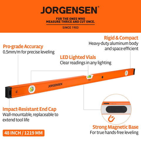 Top Shelf 48 Inch Magnetic LED Box Level With Glowing Bubble Tubes Delivers Dead On Accuracy At 45 90 And 180 Degrees For Hassle Free Layout On Any Daily Build Site