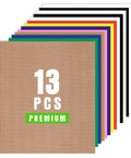 HTV Heat Transfer Vinyl Bundle For T Shirts 10x12 Inch Sheets 12 Pack In 9 Assorted Colors Ideal For Cricut Silhouette Cameo And Heat Press Machines Includes Teflon Sheet For Easy Iron On showing 13 sheets in various colors