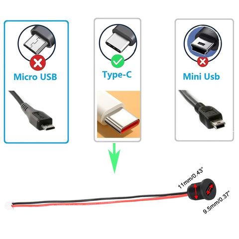 Type C Female 2 Pin Waterproof USB C Pigtail Connector Kit 22 AWG Wire 3A Chassis Socket Plug Durable Locking Design