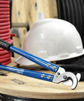 Beefy Heavy Duty Wire Cutter for 4/0 Gauge Copper and Aluminum, 12-inch Handles, Precision Blades, Rubber Grips on wooden spool