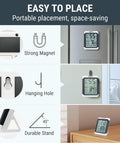 Digital Indoor Hygrometer Thermometer With Touchscreen 4Inch Large Display Easy Readings And Front Button Operation High Accuracy Humidity And Temperature Monitor For Home Or Your Pad. Magnetic wall and stand placement