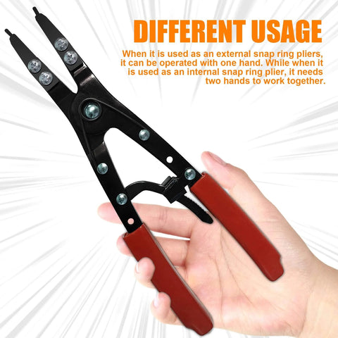 Heavy Duty 10 Inch Spindle Snap Ring Pliers Set With Ratchet Lock for internal and external circlips shown with red handles