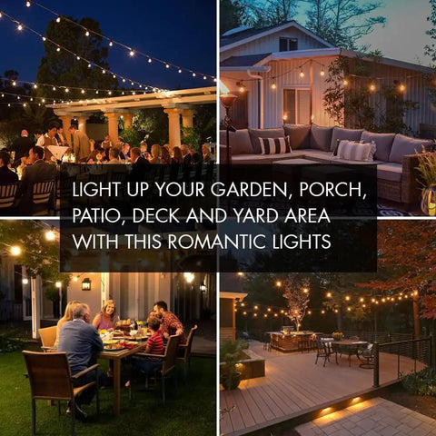 51Ft Outdoor Shatterproof LED String Lights With 18 Dimmable Bulbs, Waterproof Vintage Patio Lighting For Weddings And Parties