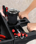 Close-up of Heavy Duty Rolling Tool Cart With Deep Two Shelves 40 X 17 Inch Plastic Utility Cart On Wheels showing handle and tools