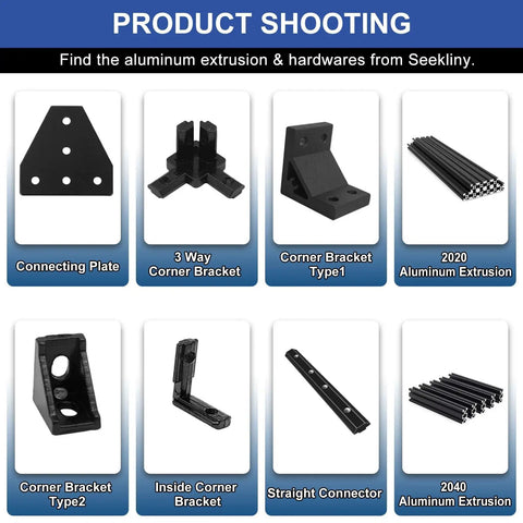 10 Pack 2020 T Slot Aluminum Extrusion European Standard 1220mm Length Anodized Aluminum Profile For CNC DIY 3D Printer And Industrial Bracket Making Heavy Duty Build With Precision Rails And Modular Construction, black extrusion and brackets