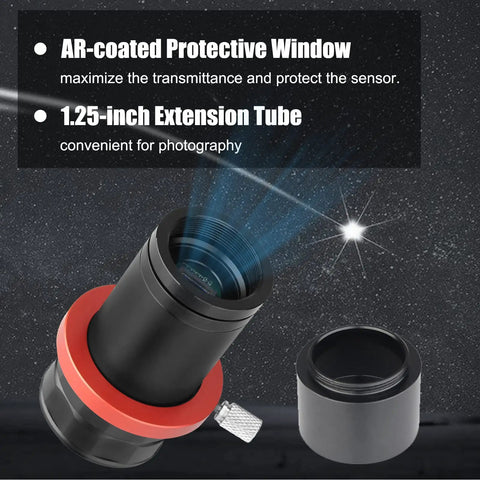 AR-coated window and 1.25-inch extension tube for 1.23MP Go To Auto Guiding Camera For Astrophotography With 1280x960 1/3 Inch CMOS Sensor