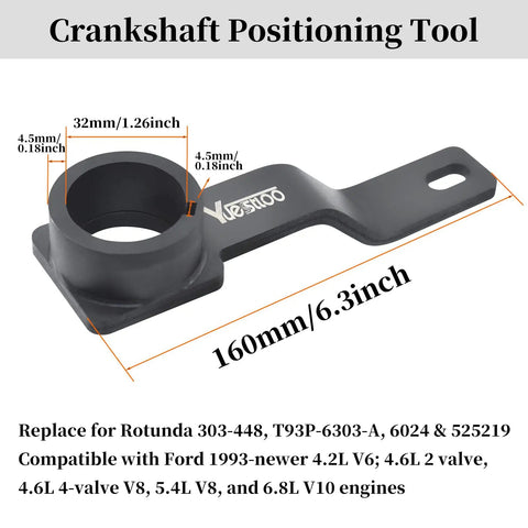 Crankshaft Positioning Tool with dimensions, part of 3 Piece Camshaft Holding And Crankshaft Positioning Tool Set For Ford F150 Mustang 5.0 Coyote V8 Engine 2018 To 2023 Gen 3 Garage Grade Compatible Includes Two Camshaft Holding Tools And One Crankshaft Positioning Tool For Precise Timing And Alignment.