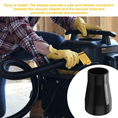 Person using Table Saw Vacuum Adapter 2.5 Inch Outlet To 1.875 Inch Shop Vac Hose For Dust Collection Fits Dewalt DWE7491RS DWE7491 Table Saw, black adapter shown.