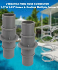 Must Have Pool Hose Adapter For 1 1/4 Inch Or 1 1/2 Inch Hoses, Easy Slip On Fit, Durable Plastic Connector, 2 Pack with Clamps
