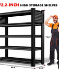 Ultra Heavy Duty 5 Tier Garage Shelving With Double Steel Legs And Two Side Pegboards Standing Rock Solid For Basement Pantry Workspaces, showing 72.2-inch metal rack with man giving thumbs up.