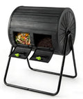 Dual Chamber Compost Tumbler 37.5 Gallon Outdoor Bin BPA Free Rotating Composter With Two Lockable Doors
