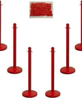 Plastic Stanchion Kit With Fifty Feet Of Two And A Half Inch Link Chain And Red C Hooks For Indoor And Outdoor Crowd Control Six Pack