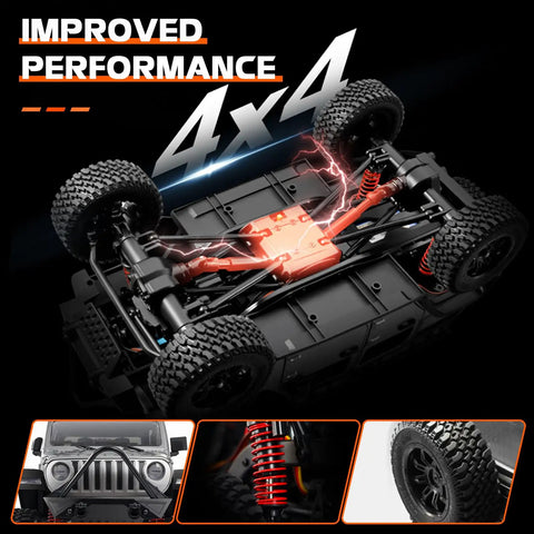 1/12 Scale RC Crawler MN128 4x4 Off Road Jeep Truck With Realistic Body, Durable Build, chassy and wheels view