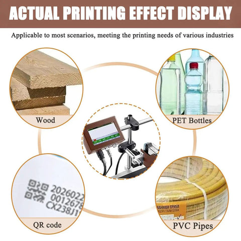 Heavy-Duty Automatic Inkjet Coding Machine For Production Lines Industrial Online Printer With High Def 600dpi Sharpness For Labels And Logos 25mm Width Red Fast Batch Coding For Factory Efficiency on wood, PET bottles, QR code, and PVC pipes.