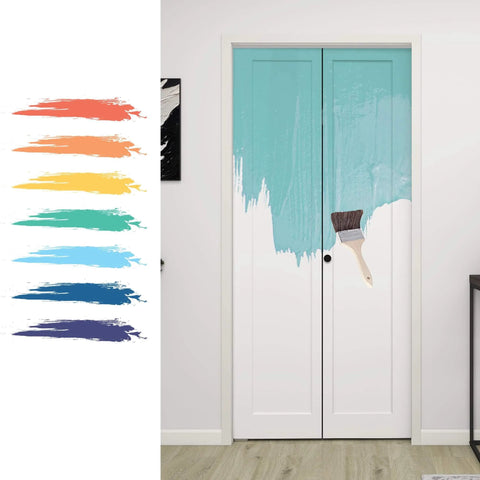 36 Inch By 80 Inch Bifold Barn Door With Hardware Kit White Primed Single Panel Shaker Style Interior Door For Closets Pantries And Laundry Rooms Hollow Core Construction Ready To Paint shown partially painted with a brush
