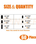 Get Your Ride Runnin Smooth With This 60-Piece Rubber Vacuum Caps Assortment Kit For Carburetors And Manifolds Featuring Versatile 3/16 5/32 7/32 1/4 5/16 And 3/8 Sizes Designed To Stop Leaks Fast And Keep It Fresh. size chart with black rubber vacuum caps, 60 pieces, ID sizes