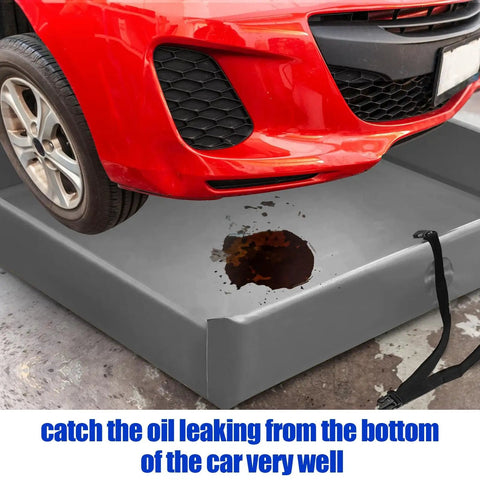 Foldable Duck Pond With Portable Spill Containment Berm Wall, 3 Ft By 3 Ft, Gray, capturing oil leak from parked car