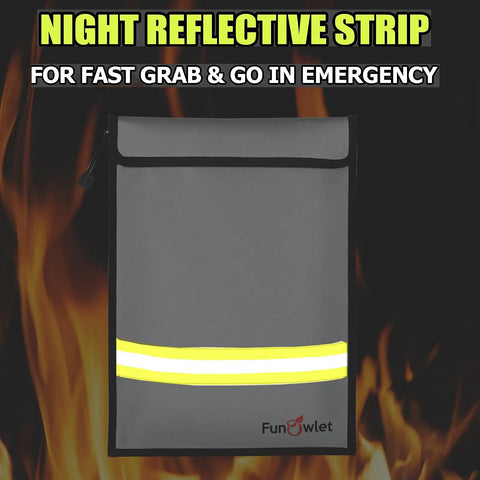 Fireproof And Waterproof All In One Money And Document Bag 15 By 11 Inches With Upgraded Zipper, gray, fire-resistant strip visible