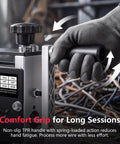 Heavy Duty Manual Wire Stripper Tool For Scrap Copper Recovery, worker using comfort grip handle in cluttered wire setting.
