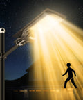 Ultra Bright Solar Street Lights Outdoor 180 LED Chips with Motion Sensor illuminating a yard at night.