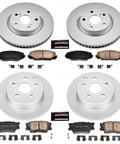 PowerStop CRK4101 brake kit for Toyota RAV4 2006–2018: front/rear fully coated silver rotors, Z17 ceramic pads, hardware.