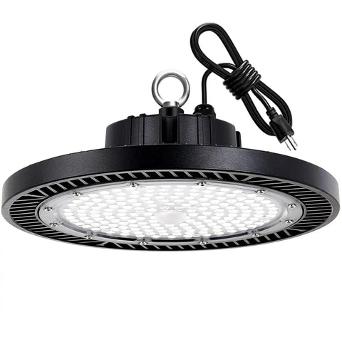 LED High Bay Light 200W 28000lm 5000K UFO Shop Light With Plug And Play 5ft Cable And Hook Ring for garage gym warehouse workshop