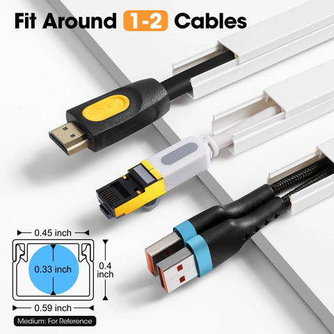 116 Inch Cord Hider Kit For Walls And Wall Mounted TVs Paintable Cable Raceway White With 0.59 Inch Width And 0.4 Inch Height Channel with cables